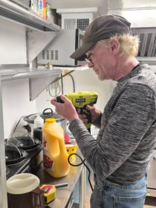 using a drill in the kitchen