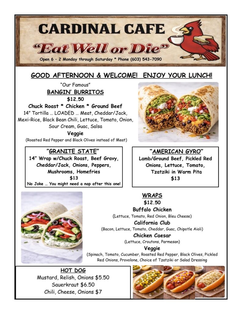 cardinal cafe lunch menu page 1