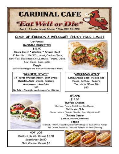 cardinal cafe lunch menu page 1